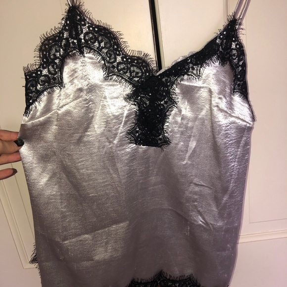 LF Tops - silver silk and lace cami